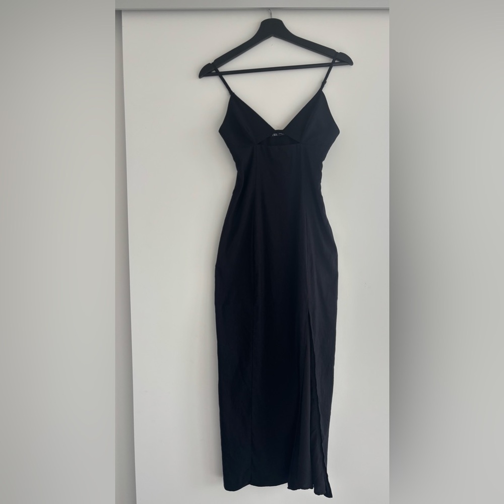 Zara Black Maxi Dress with side slit and center cut out